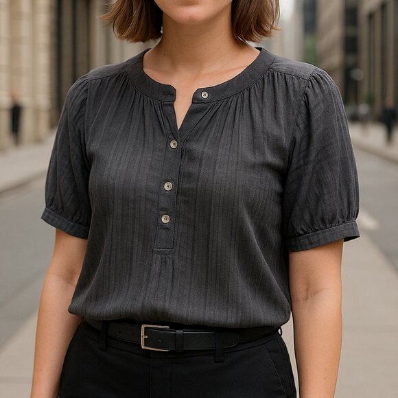 Elizabeth and James Tops - Elizabeth and James Relaxed Scoop Neck Henley Blouse-‎ S